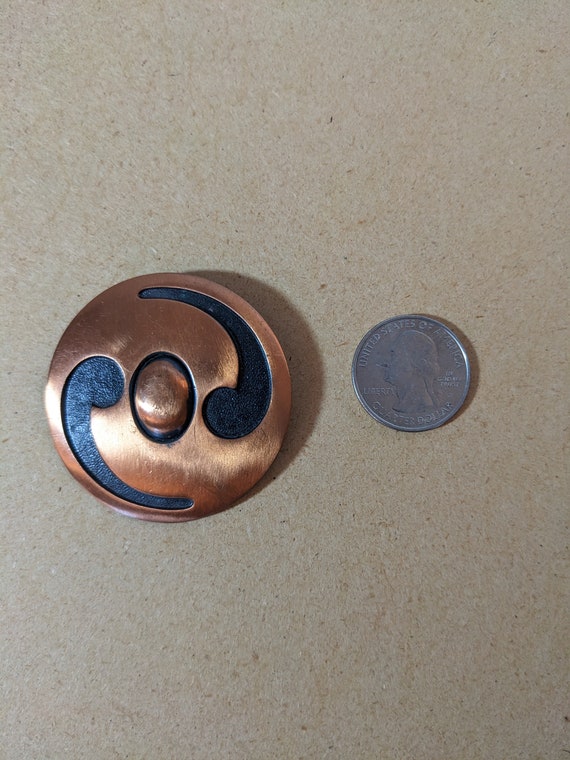 60s MCM COPPER BROOCH Yin Yang Pounded Metal Eame… - image 2