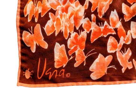 70s Butterfly VERA NEUMANN SCARF Orange Sherbet R… - image 2