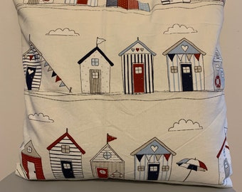Beach hut coastal cushion cover
