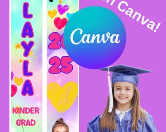 カラーポップ/ガーリーテーマの幼稚園卒業ストールテンプレート/Canva Grad Stole テンプレート