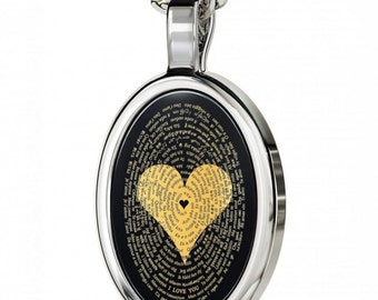 I LOVE YOU in 120 languages. 24K gold detail and set in a sterling silver with oval frame