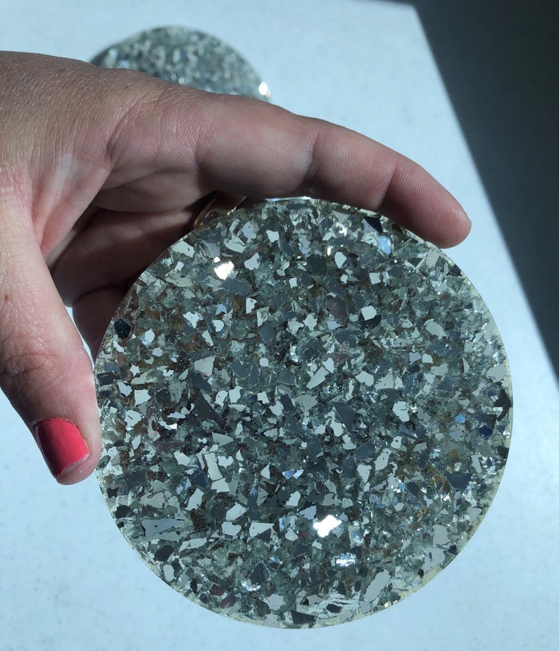 Silver Crushed Glass Resin Epoxy Coaster Set of Four | Etsy