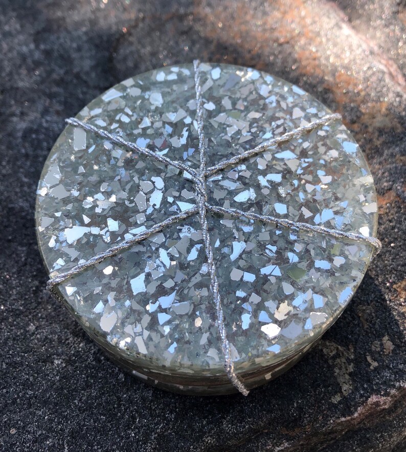 Silver Crushed Glass Resin Epoxy Coaster Set of Four Etsy