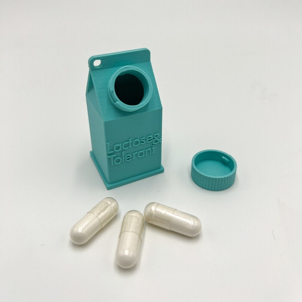 Lactose and Tolerant PILL CONTAINER, Lactose Intolerant, Pill Box, Pill Case, Pill Organizer,