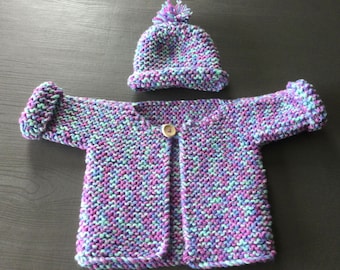 Patrón de tejido fácil para principiantes para cárdigan y gorro para recién nacidos - Descarga instantánea