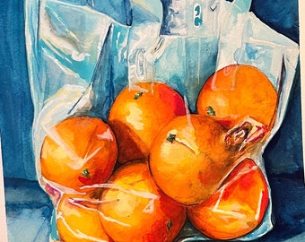 Bag of Oranges PRINT | High Quality Giclee Reproduction | Clementines Art | Farmer's Market Fruit Painting | Kitchen Decor Wall Art