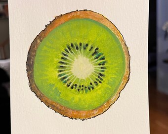 Kiwi Watercolor Painting - Mini Original Artwork - Foodie Kitchen Decor - Handcrafted Tiny Art Piece on Acid Free Paper
