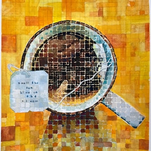 Pittura originale a guazzo pixelata per il tè, arte semplice pixel, decorazione murale eccentrica e funky, arte decorativa, mantra Yogi calmo, idea regalo unica, tè