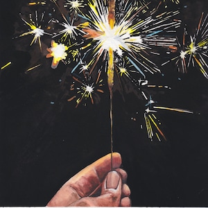 Sparkler PRINT, Simple Art, Fun Quirky Poster, Birthday New Years Eve Giclee, Engagement, Marriage, Wedding Gift, Life Celebration gift,