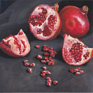 PRINT Pomegranate Giclee, Fruit Poster Print , Fruit Pomegranate seeds, Simple minimalist painting, Organic Natural art