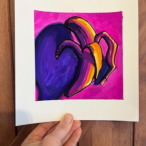 Funky Banana | Pop Art | original painting | Foodie Art, Gift for Chef, Still life Kitchen Art 6x6