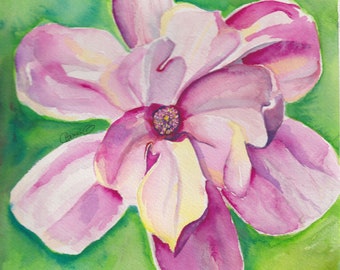 Magnolia Flower Botanical Original Watercolor Gouache Painting 8x8