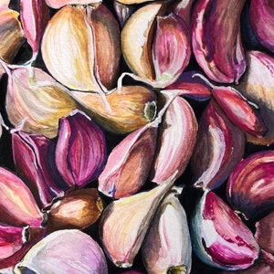 Garlic Cloves Still life | Giclee, High quality reproduction print | Onion Art, Gift for Gardener, Gift for foodie, chef 5x5 or 8x8