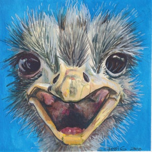 Ostrich PRINT, Giclee, High Quality reproduction of Large Bird, watercolor