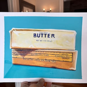 Two Sticks of BUTTER PRINT, Salted Butter giclee in wrapper, Funky Quirky art reproduction for kitchen, wall decor, Art for decorator image 2