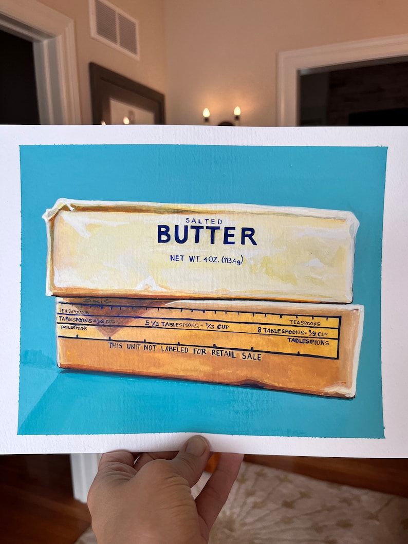 Two Sticks of BUTTER PRINT, Salted Butter giclee in wrapper, Funky Quirky art reproduction for kitchen, wall decor, Art for decorator image 2