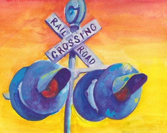 Railroad Crossing Giclee | High quality PRINT of Vintage Train Sign | 5x7