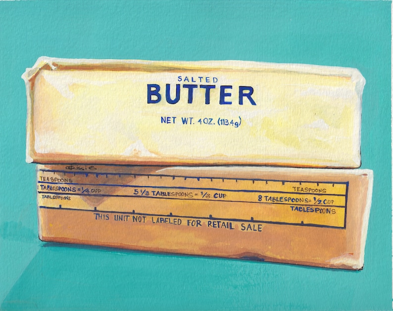 Two Sticks of BUTTER PRINT, Salted Butter giclee in wrapper, Funky Quirky art reproduction for kitchen, wall decor, Art for decorator image 1