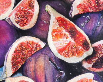 Fresh Figs Giclee | Fig Kitchen Wall Art Print | Food Still life painting reproduction | 8x8 and 5x5