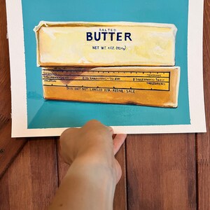 Two Sticks of BUTTER PRINT, Salted Butter giclee in wrapper, Funky Quirky art reproduction for kitchen, wall decor, Art for decorator image 5