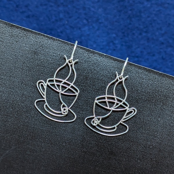 Tea Cups - Silver Wire Earrings