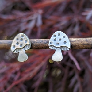 Amanita Mushrooms - Silver Stud Earrings
