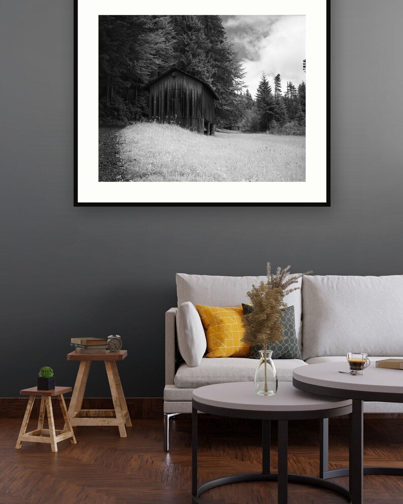 Swiss Alps Cabin Print, Mount Pilatus Black and White Photography, Alpine Mountain Wall Art, Hand-Signed Limited Edition of 15 afbeelding 5