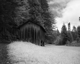 Swiss Alps Cabin Print, Mount Pilatus Black and White Photography, Alpine Mountain Wall Art, Hand-Signed Limited Edition of 15
