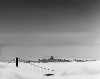 Golden Gate Bridge Above the Fog, Infrared Black and White Photography Print, San Francisco Wall Art, Hand-Signed Limited Edition of 15