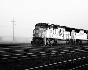 Locomotive Print, Black and White Railroad Photography, Freight Train Wall Art, Hand-Signed Fine Art Print