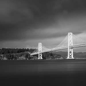 Bay Bridge Print, Black and White San Francisco Photography, Long Exposure Storm Clouds Wall Art, Hand-Signed Fine Art Print