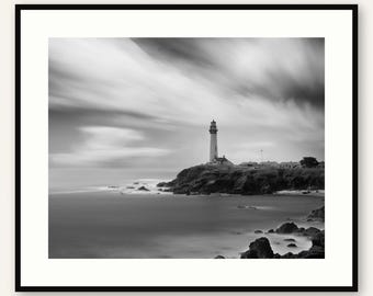 Pigeon Point Lighthouse Print, California Coast Black and White Photography, Long Exposure Seascape, Hand-Signed Limited Edition of 15