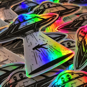 Alien Abduction Holographic Sticker