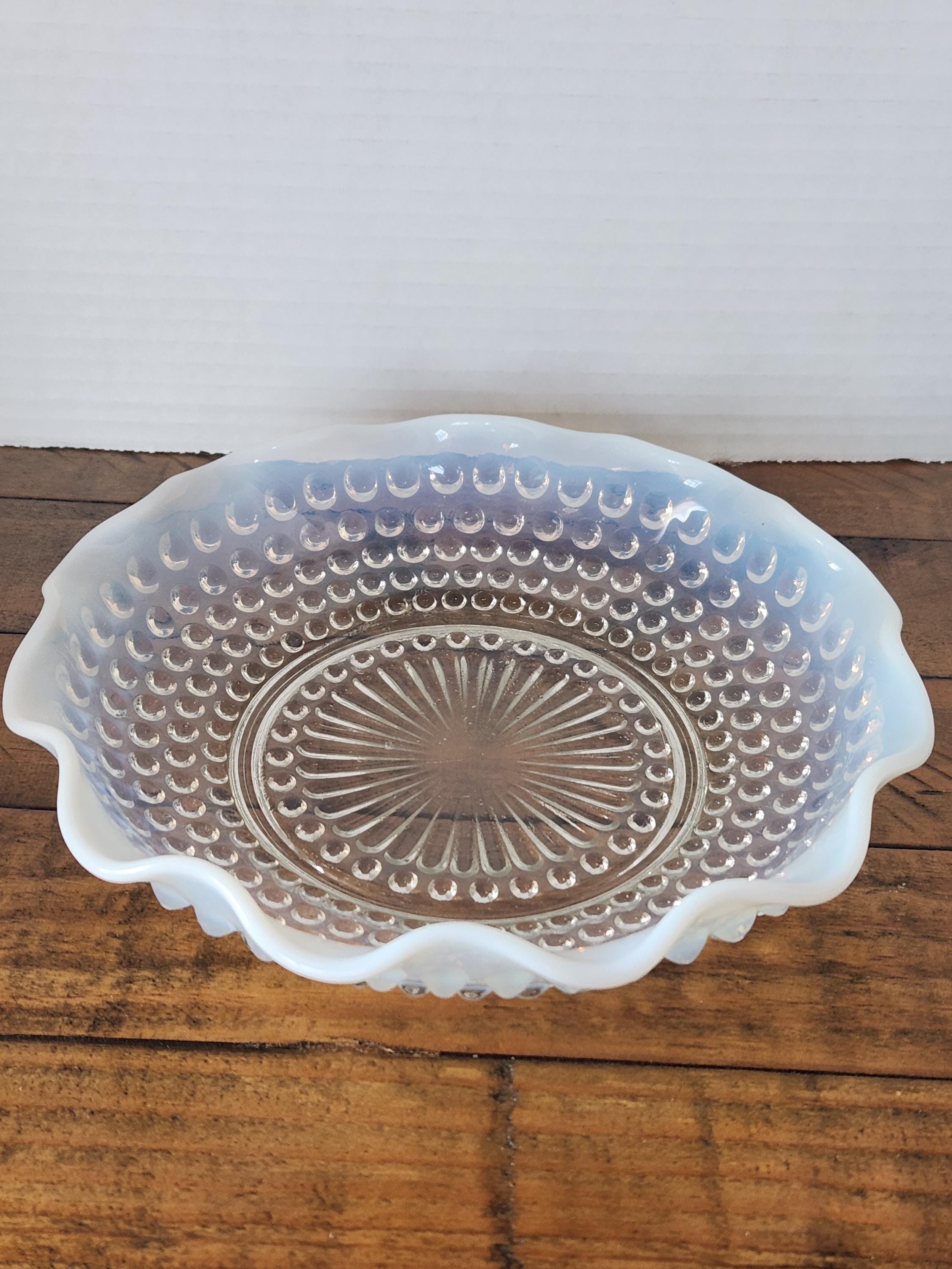 Fenton Blue Opalescent Ruffled Edge Bowl - Etsy