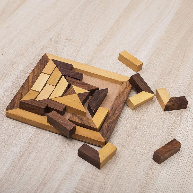 wooden brain teaser tangram puzzle for kids and adults etsy