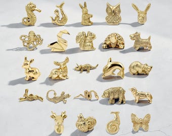 Unlacquered Brass Animal Drawer Knobs Handmade Solid Brass Vintage Dresser Cabinet Pulls Hardware