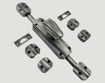 Antique pewter Art Deco Cremone Bolt |  Solid Iron Window & Cabinet Hardware