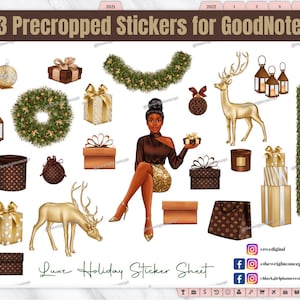 Holiday GoodNotes, Christmas GoodNotes, | Luxe Holiday Sticker Set (High Bun), Black Girl Stickers, Digital Planner Stickers Set,