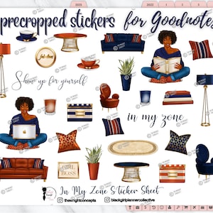 Black Girl Goodnotes Stickers | In My Zone Sticker Set (Short Fro), , Precropped Goodnotes Stickers, Digital Planner Stickers,