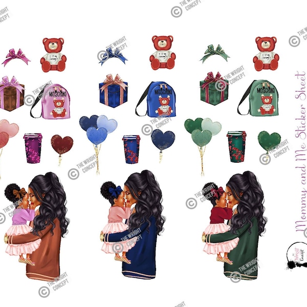 Mommy and Me Sticker Sheet (BOY OR GIRL), Black Girl Stickers, Mother's Day Stickers, Fashion Girl Stickers, Planner Stickers