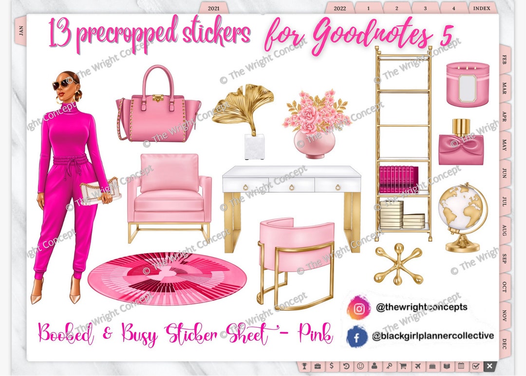 Black Girl Goodnotes Stickers Booked & Busy Sticker Set PINK tight Bun ...