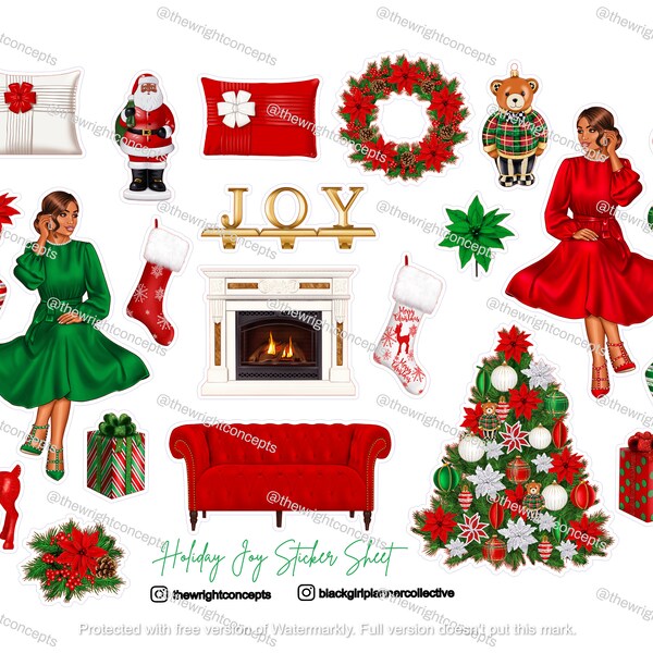 Holiday Joy Sticker Sheet (Side Bun), Christmas Stickers, Black Girl Christmas, Planner Stickers,, Fashion Girl Stickers,