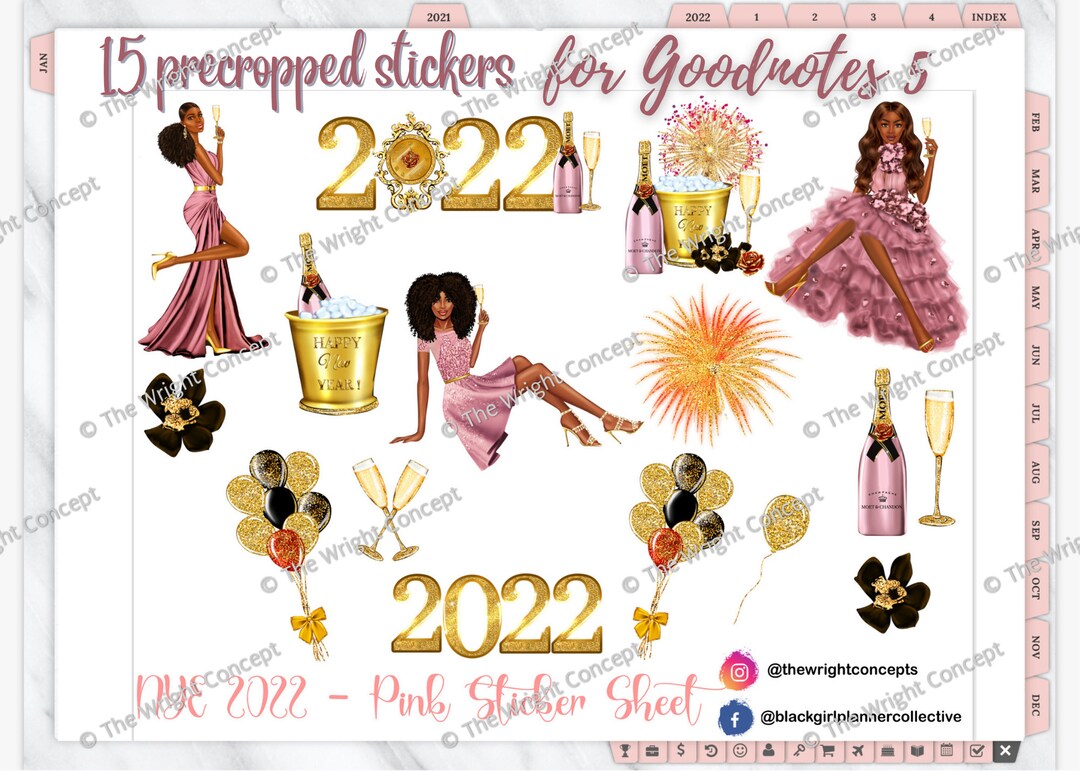 NYE 2023 PINK Goodnotes Stickers, Digital Planner Stickers Set ...
