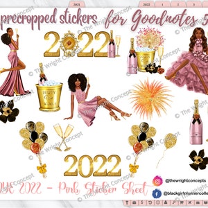 NYE 2023 PINK Goodnotes Stickers, Digital Planner Stickers Set, Precropped Goodnotes Stickers, Digital Planner Stickers, Black Girl Stickers