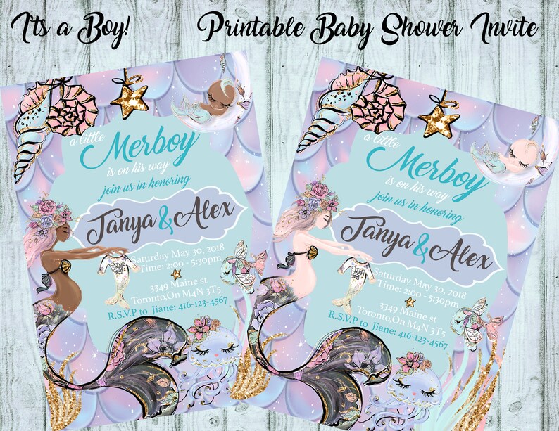 Mermaid Theme Baby Shower Invite Custom Invitation It S A Boy Merboy