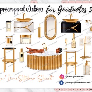 Black Girl Goodnotes Stickers | Me Time Sticker Set (Long Silky), Digital Planner Stickers Set, Precropped Goodnotes Stickers,