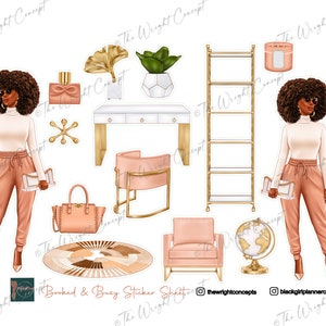 Booked & Busy Sticker Sheet PEACH (Afro) Wellness Stickers, Black Girl Stickers, Fashion Girl Stickers, Planner Stickers,Planner Accessories