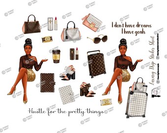 Luxury Drip Sticker Sheet (High Bun), Girl Boss Stickers, Black Girl Planner Stickers, Fashion Girl Stickers, Planner Accessories,