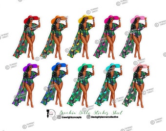 Beachin' Dolls Sticker Sheet,  Black Girl Planner Stickers, Fashion Girl Stickers, Planner Accessories, Boss Babe Stickers, Boss Lady