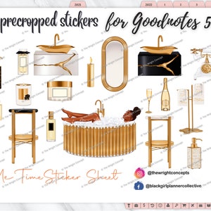 Black Girl Goodnotes Stickers | Me Time Sticker Set (Curly Bun), Digital Planner Stickers Set, Precropped Goodnotes Stickers,